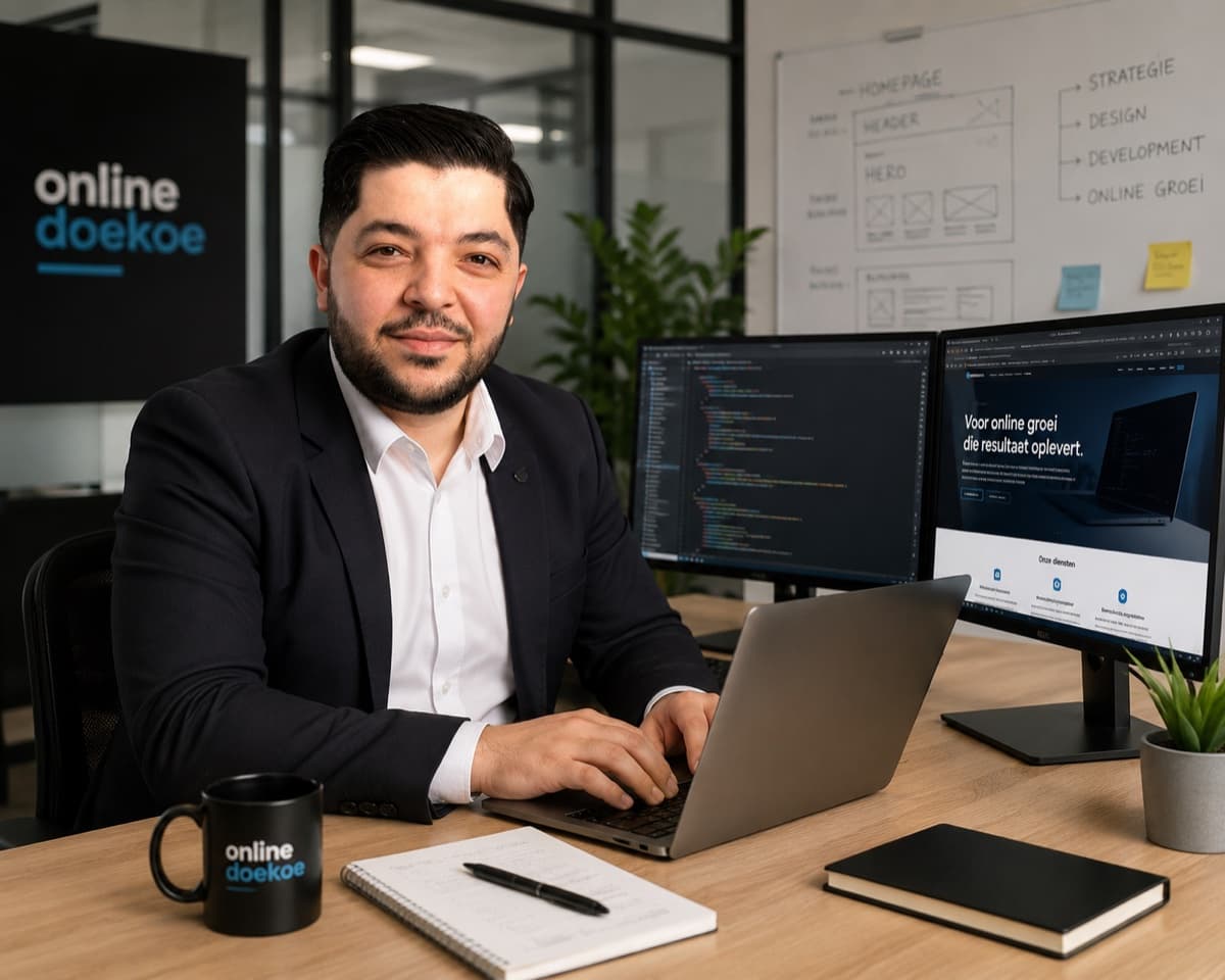 Nafi (Muhammed Bolukbasi) aan zijn werkplek bij Online Doekoe in Roermond